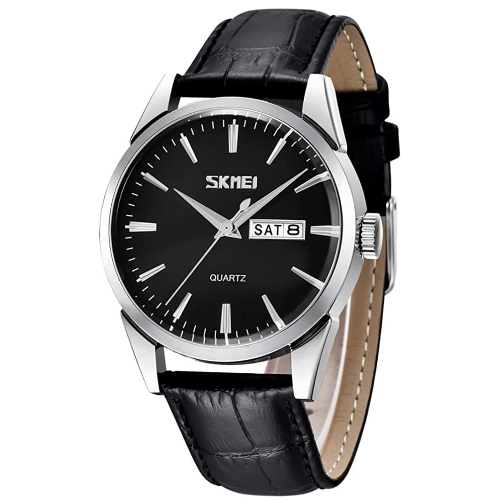 Black Leather Business Quartz Date Day of the Week Day Gift Men's Watch, Strap, Style, Classic, Waterproof, Movement, Analog, Stylish, Casual, Simple,