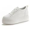 Genuine Leather 8cm Women Shoes White Skateboard Sneakers Platform Wedge Shoes Breathable