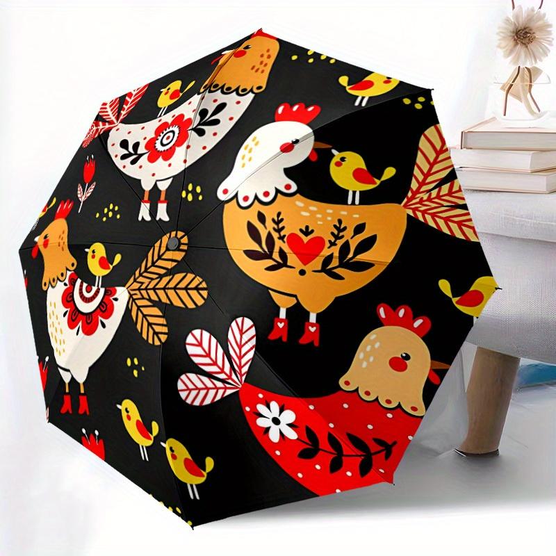 1pc Chickens Flowers Auto Open/close, All-Season Portable Folding Umbrella for Women & Men, Travel, Everyday, Formal Events - Compact Luxury Parasol,