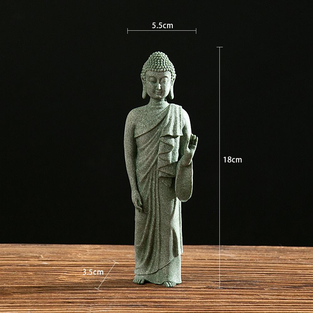 Antique Green Sandstone Buddha Statue: Zen Craftwork Water Feature for Home Decoration & Chinese Tea Pet Ornament.