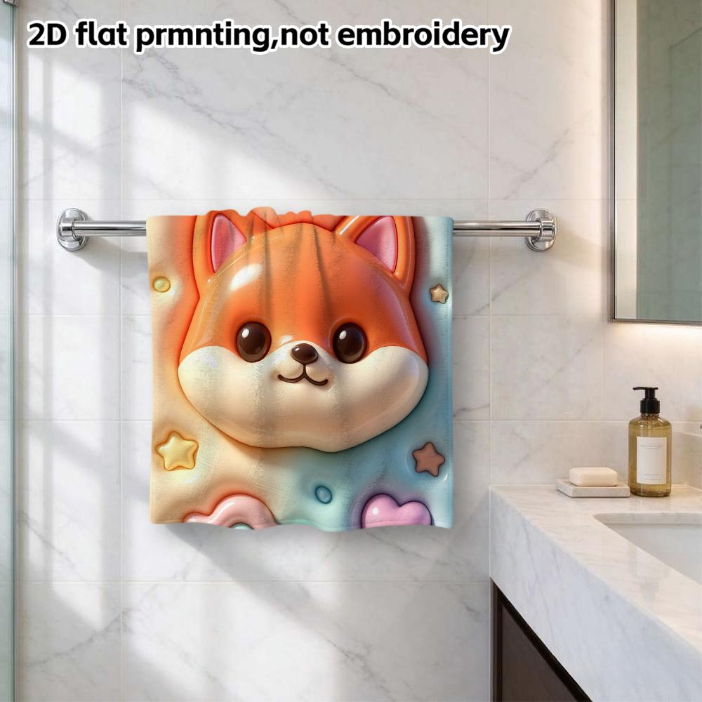 Cute Fox Head Bubble Print Towel, Soft Absorbent Hand Towel, Cloud Star Heart Decor Children Bath Towel