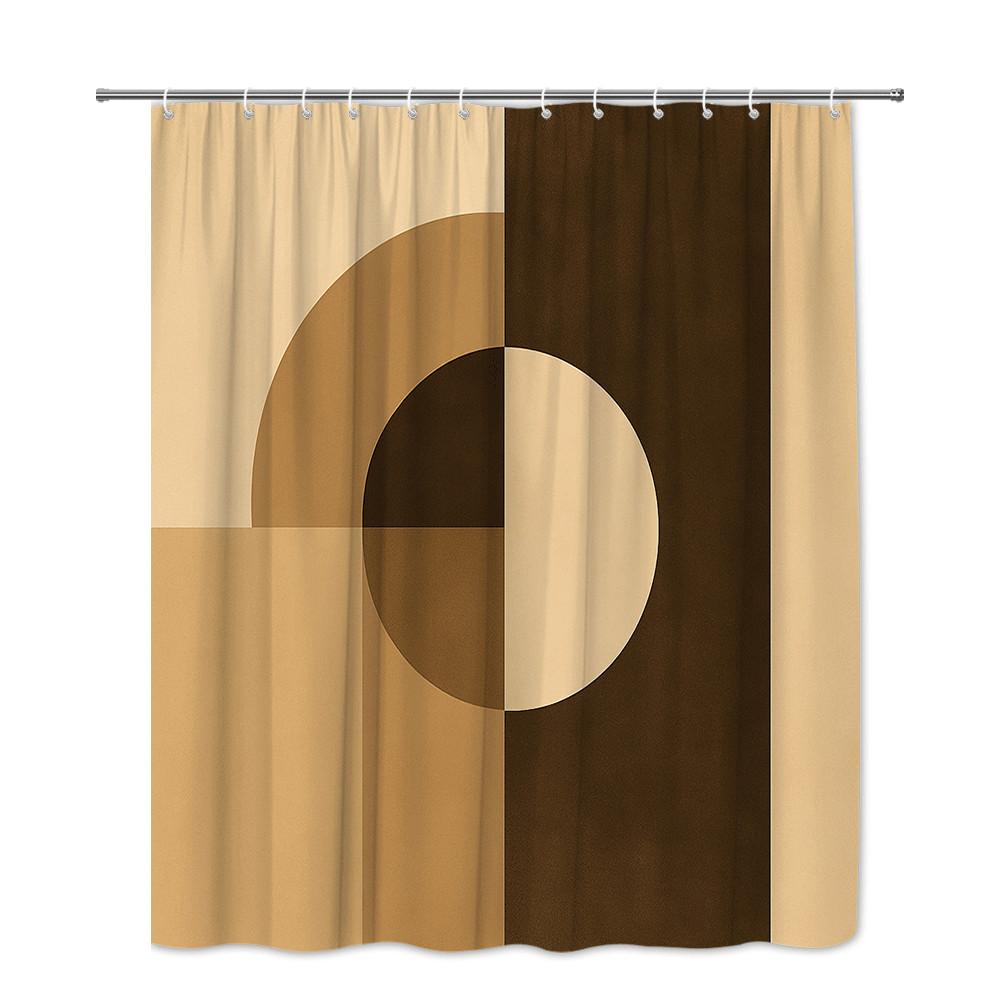 Modern Geometric Shower Curtain Abstract Circle Design In Warm Beige And Brown Easy To Install Waterproof Fabric Non-Toxic
