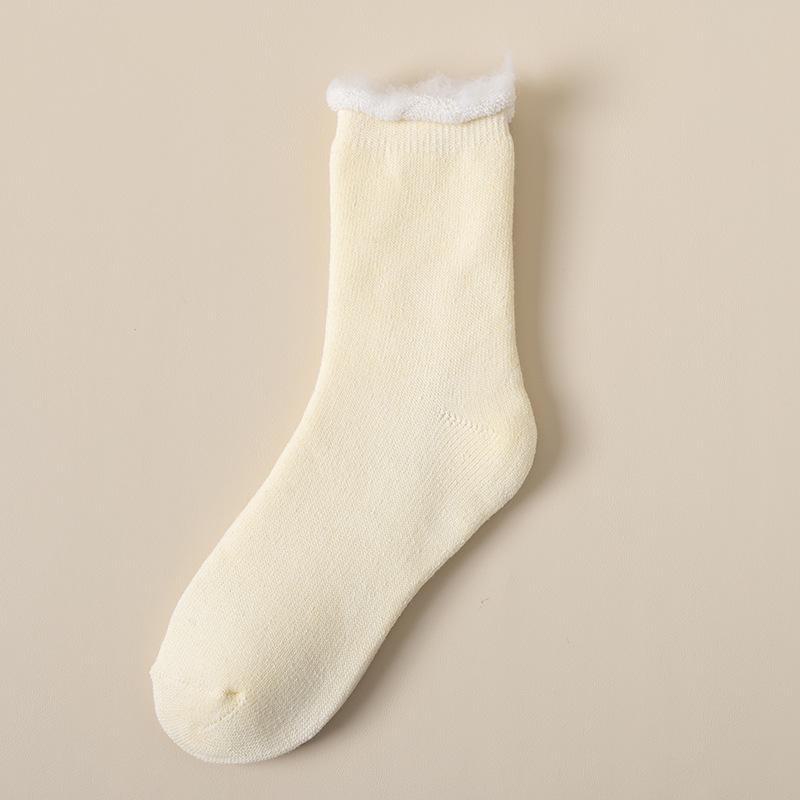 

Женские толстые плюшевые носки средней длины — уютные и теплые для осени/зимы Hardcover светло-желтого