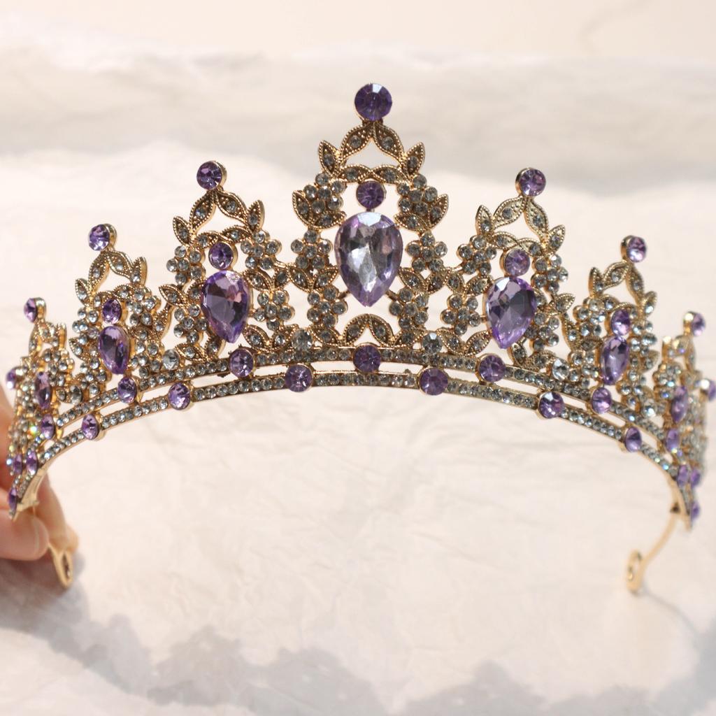 European and American Bride Headwear Large Crown Fashionable Crystal Crown  Birthday Party Headband  Retro Queen Headband