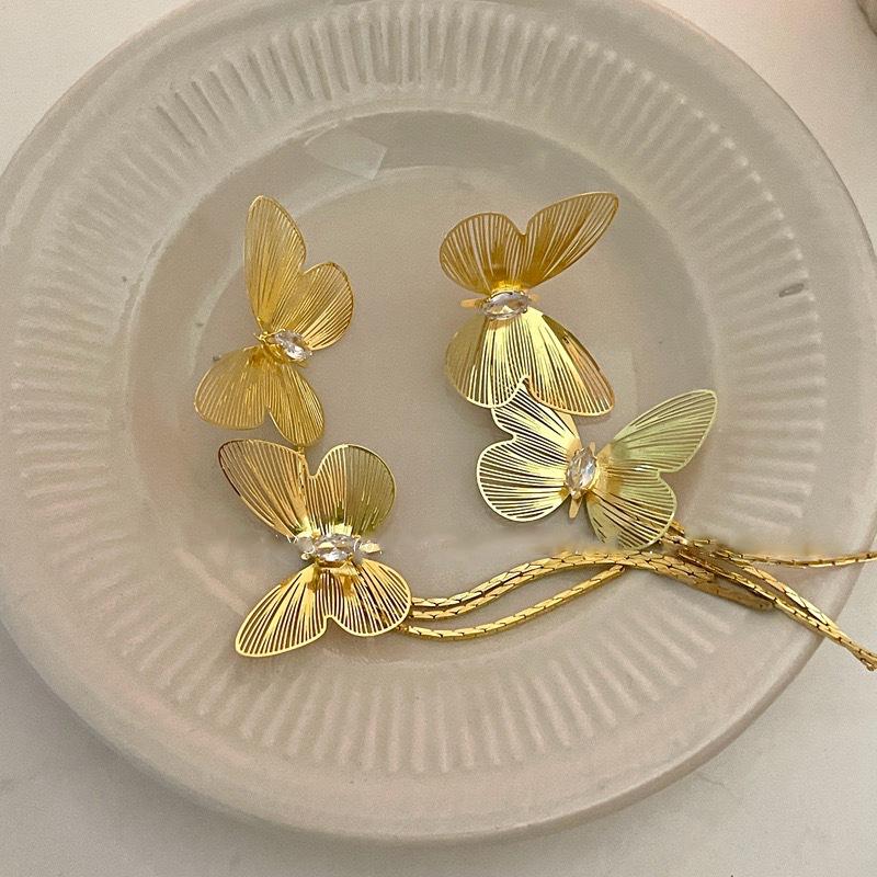 Purple Sparkling Zircon Butterfly Earrings - Luxury Women's Studs