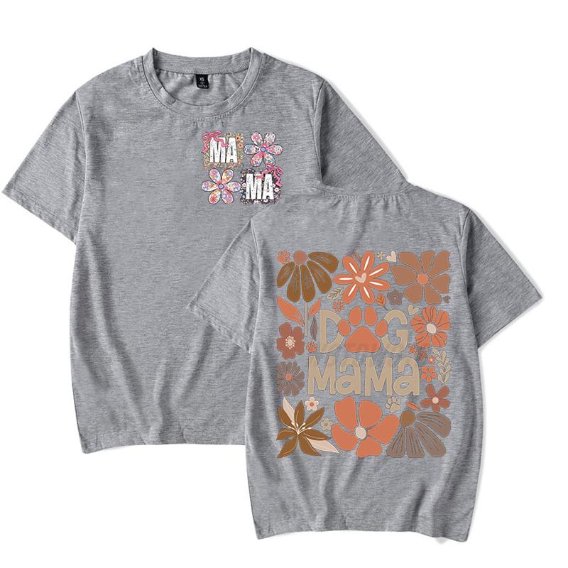 Dog Mama Fashion Casual T-shirts Funny Gift for Dog Owner Short Sleeve Tee Floral Boho Vintage T-Shirt Design Women's Clothing