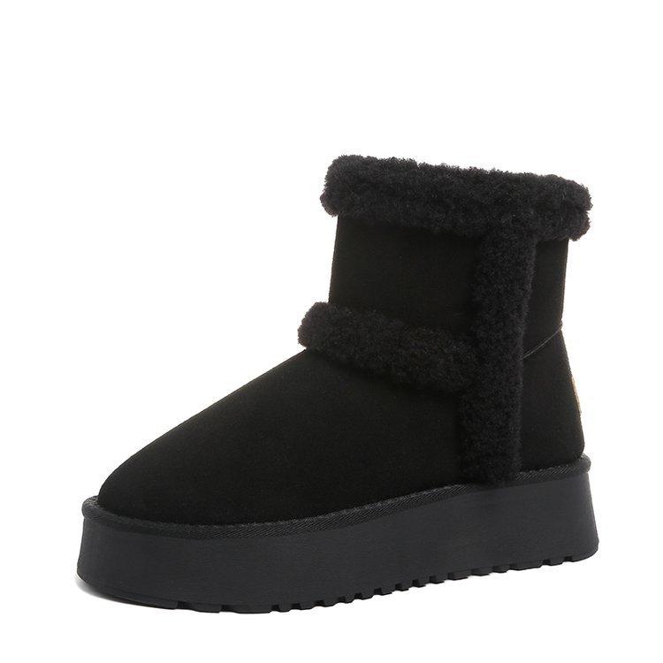 Cowhide Version! Thick-soled Snow Boots Women's 2025 New Fluffy Short Boots Piled and Thickened Versatile Thermal Short Tube Snow Cotton
