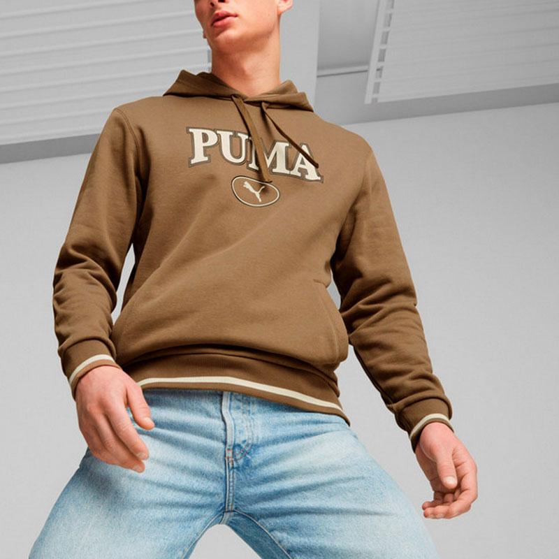 Puma Squad Hoodie Letter Print Sports Casual Fleece Hooded Sweatshirt Men Hoodies Brown 678401-93