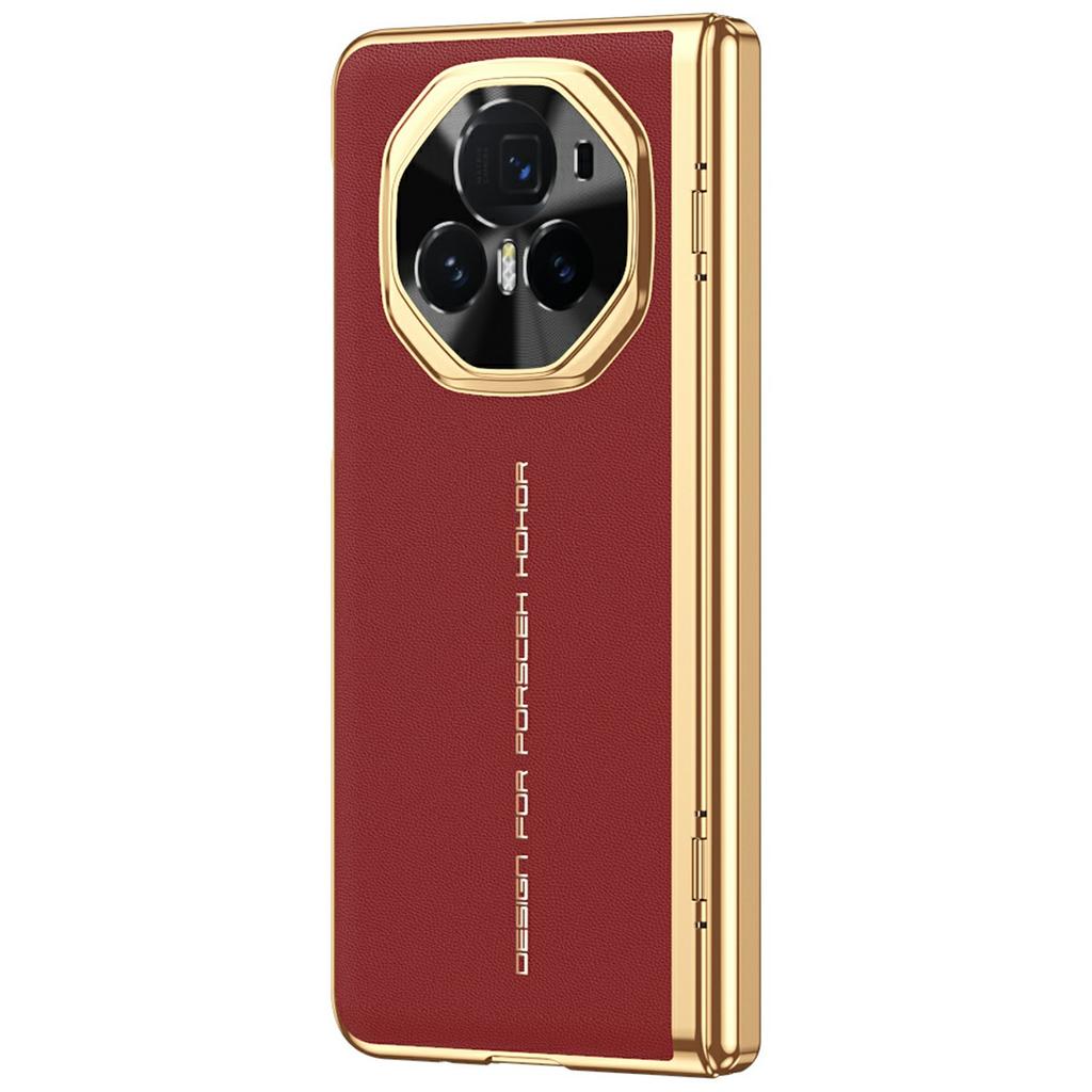 Für Honor Magic V3 5G Hülle PU-Leder+PC Galvanisiertes Handyhülle mit gehärtetem Glas Displayschutzfolie