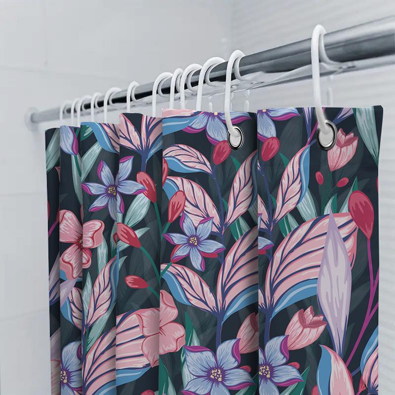 Beautiful Bath Shower Curtain With Floral Print Pink Blue Red White Flowers Waterproof Polyester Fabric Decoration For Bathroom