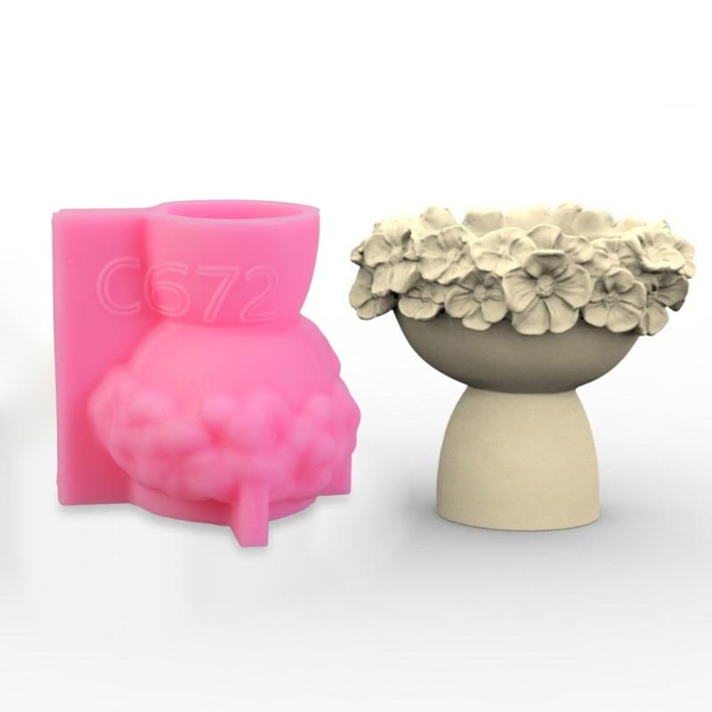 3D DIY Flower Pots Mold Silicone Concrete Mold Little Girl Vase Molds for Garden