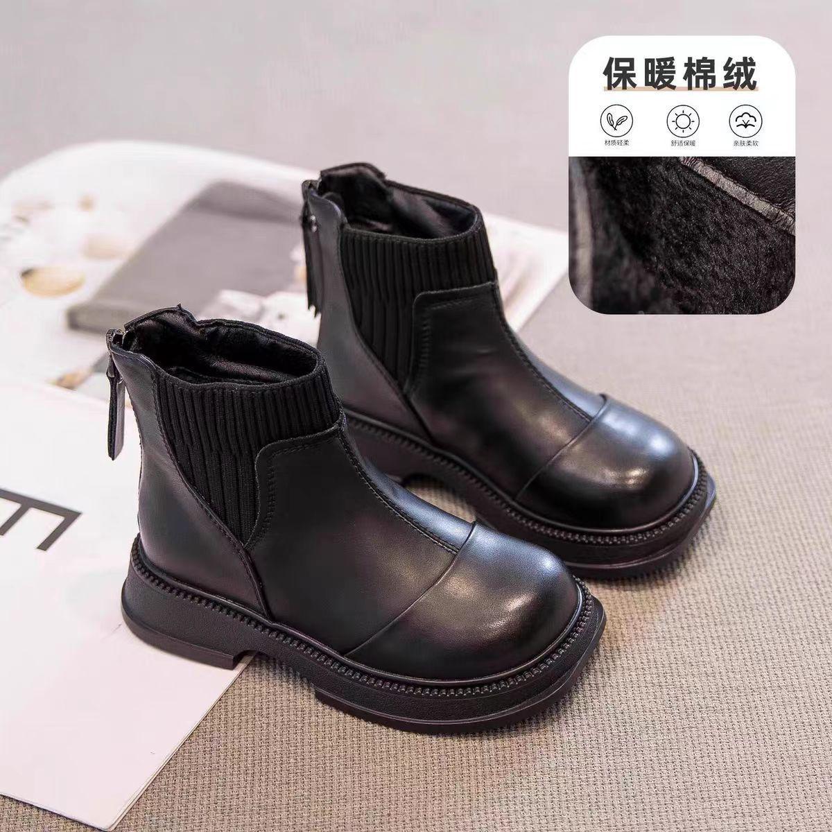

Girls boots 2025 autumn and winter new children s Martin boots girls single boots short boots children s leather boots velvet 31 [Inner Length 19.5CM]