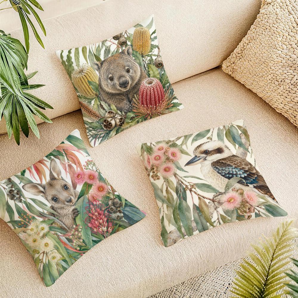 Australian Native Local Birds And Plants Cushion Cover Durable Hypoallergenic Organic Linen Pillow Cover Washable Skin-Friendly