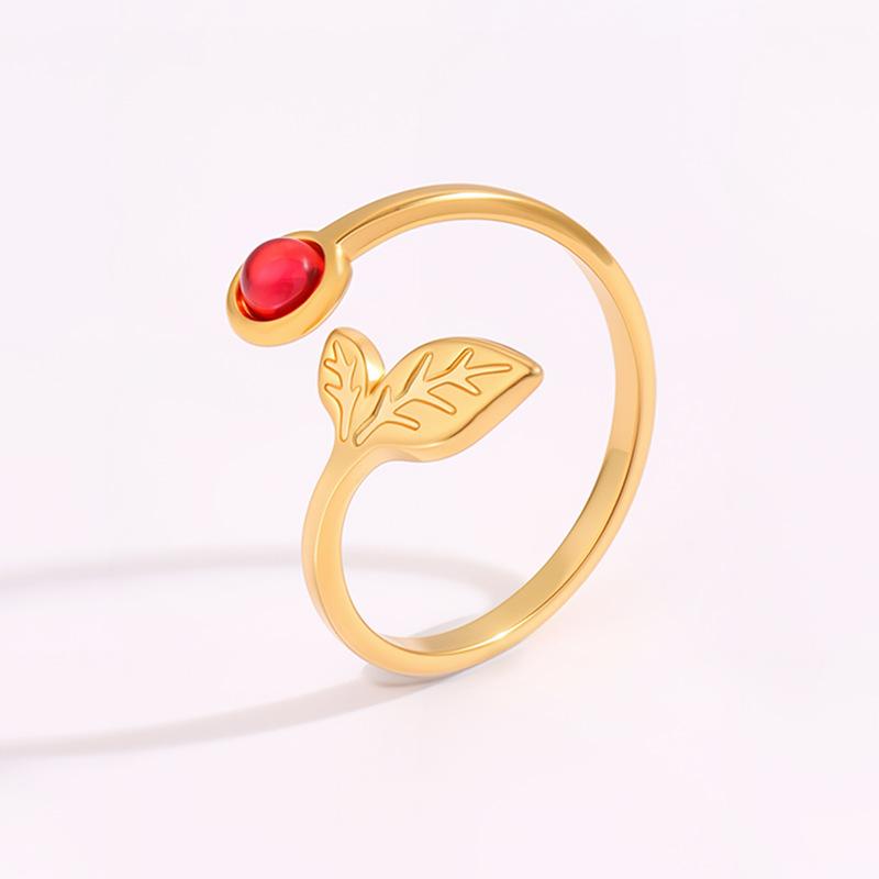 Offener Ring im Luxus-Stil mit Natursteinen in Blattform - Perfekt für Paare, Modischer Titan- und Stahlring