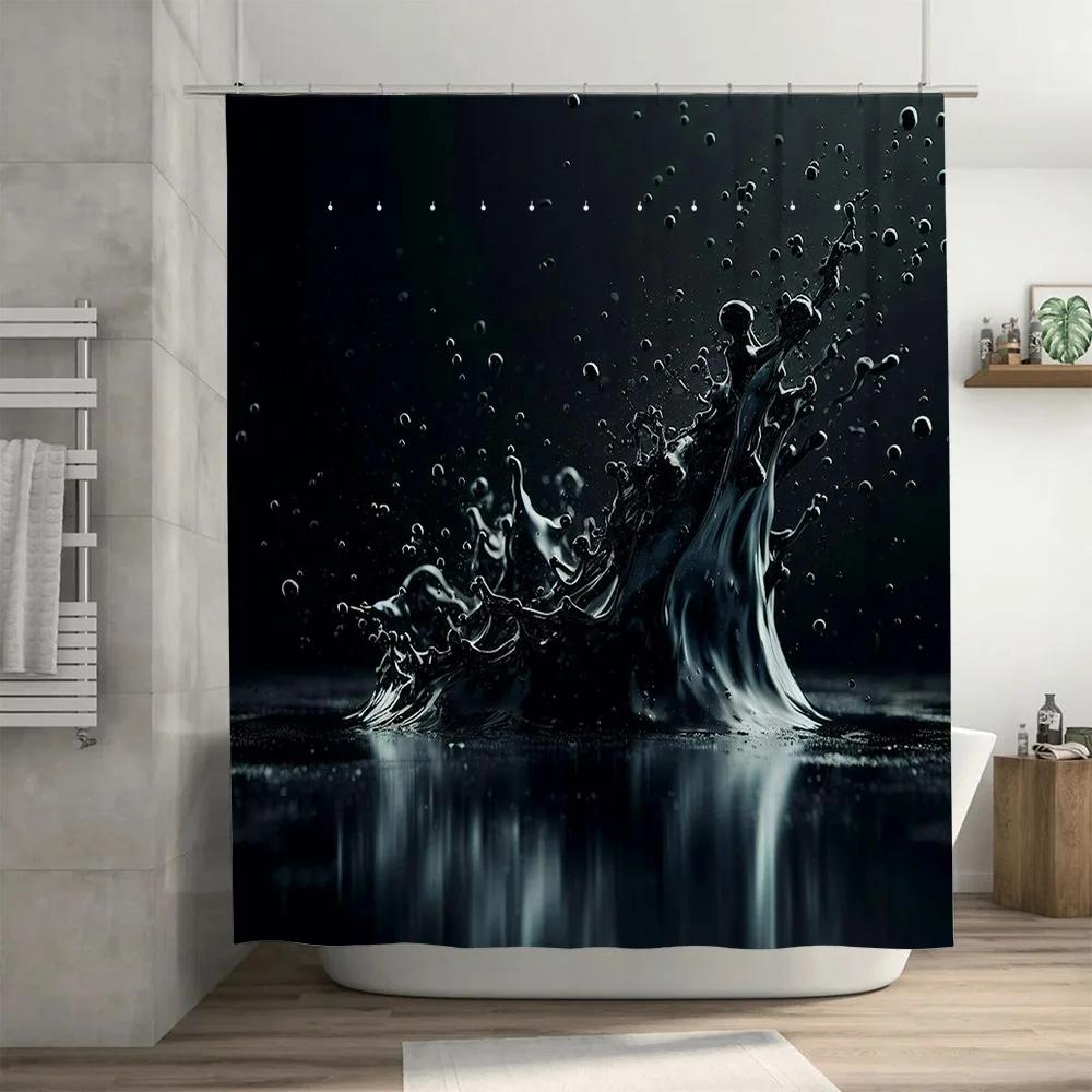 

Modern Shower Curtain With Black Splash Print Waterproof Fabric For Bathroom Decor Perfect Gift Idea W60H190(CM)-1 Pcs