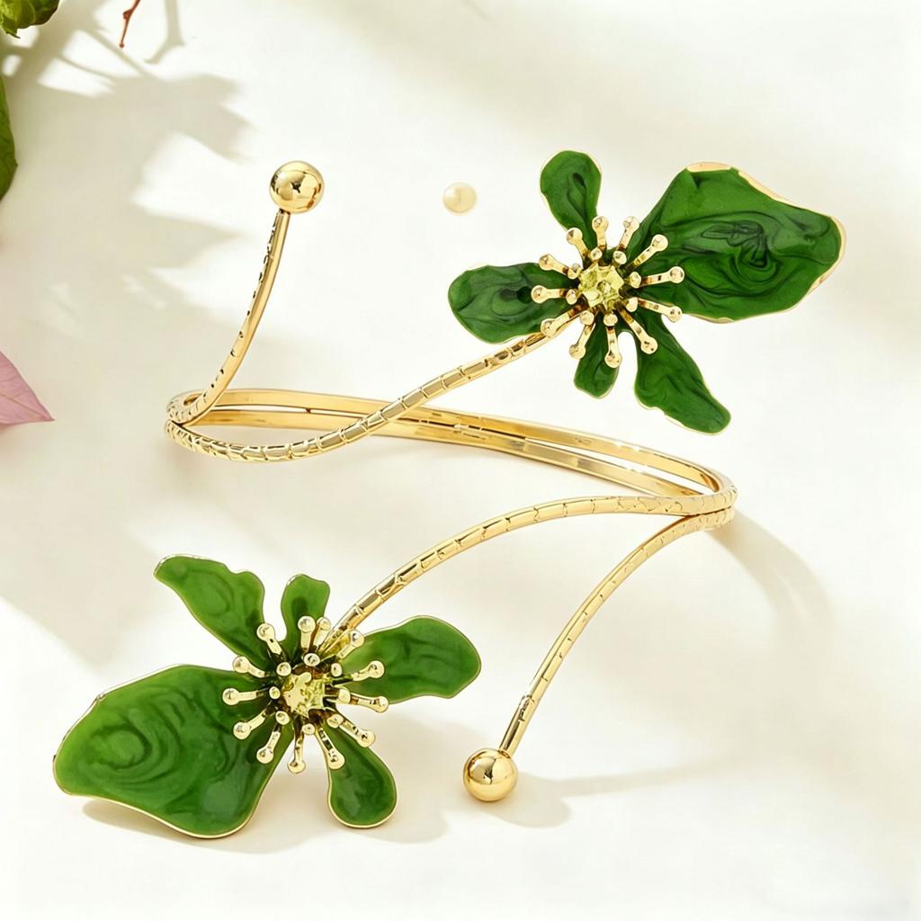 Fashion Glazed Flower Bracelets Women Multi Layer Stackable Bold Bangle Elegant Exquisite Banquet Daily Wear Jewelry Accessories