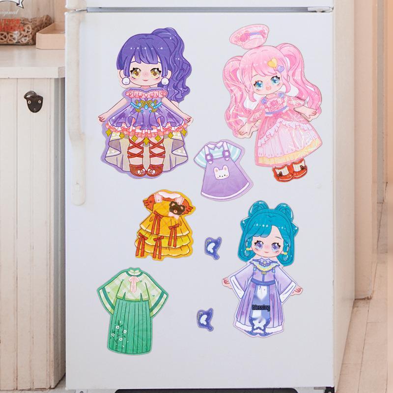Princess Cartoon Refrigerator Magnets: Reusable Educational Stickers for Girls