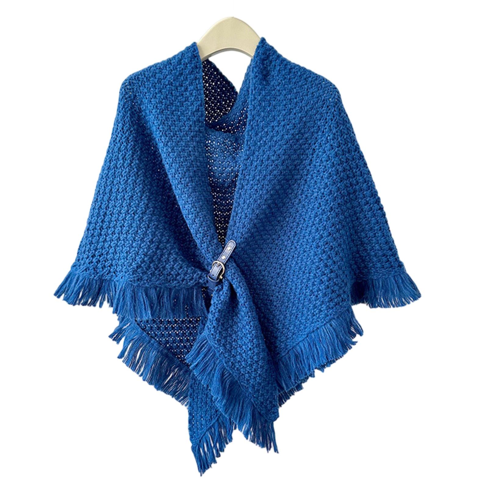 

Ladies Fashionable Tassel Cape Shawl Versatile, Thick And Warm, Solid Color Knotted Scarf, Worn With Camisole On The Outside One Size синий