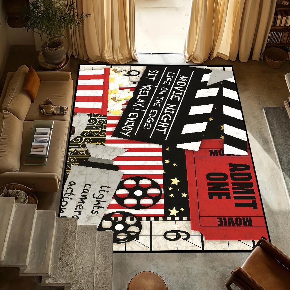 Retro Fashion Tickets Movie Night Time Anti-Slip Kitchen Bedroom Handmade Tufted Rug Carpet Living Room Entrance Decoration
