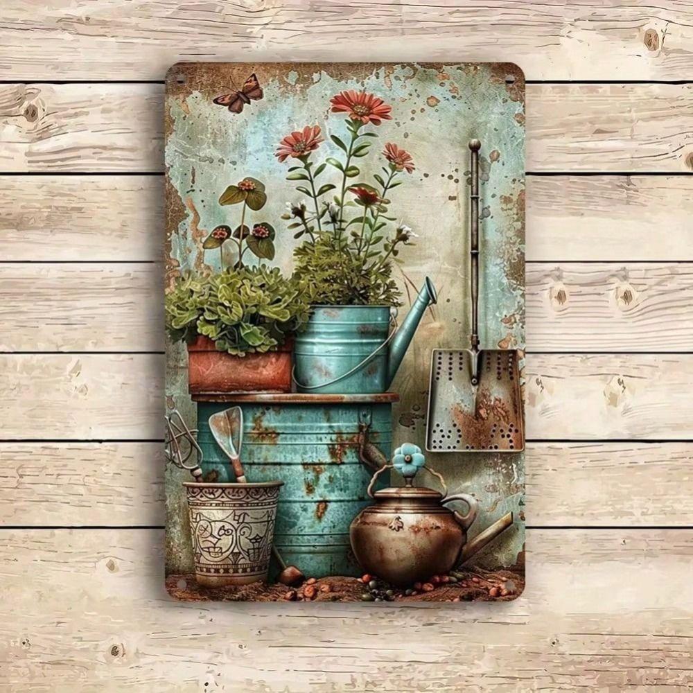 Tin Sign Vintage Garden Decor, Metal Wall Art for Home