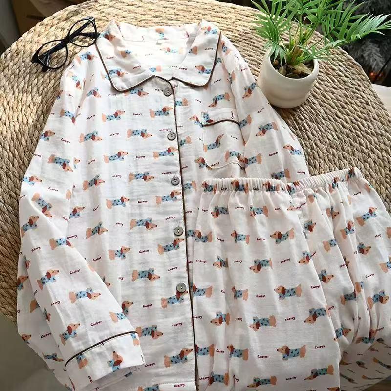 

Class A Antibacterial Cotton Pajamas - Mother & Baby Pure Cotton Puppy Cartoon Homewear Set for Spring/Autumn Extra Large