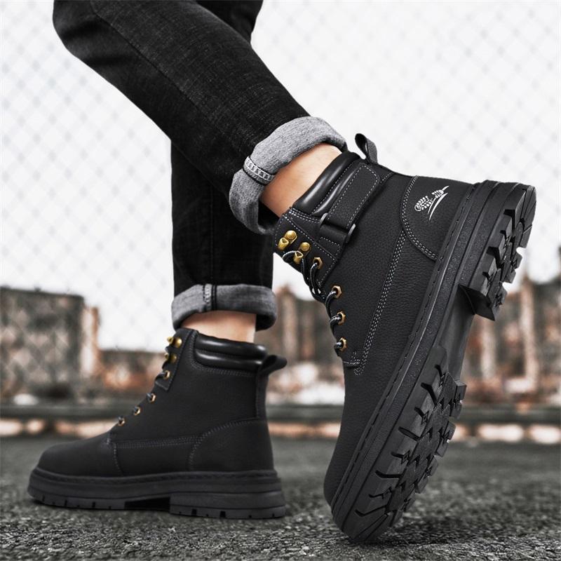 Men's Boots Lace Up Winter New High Top Leisure All-match Men's Casual Boots Non-slip Trend Rubber Men Flat Boots