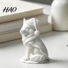 White Wolf Statue 3D Printed Figurine, Cute Christmas Animal with Santa Unique Holiday Present Hat And Scarf for Tabletop, Mantel Shelf Home