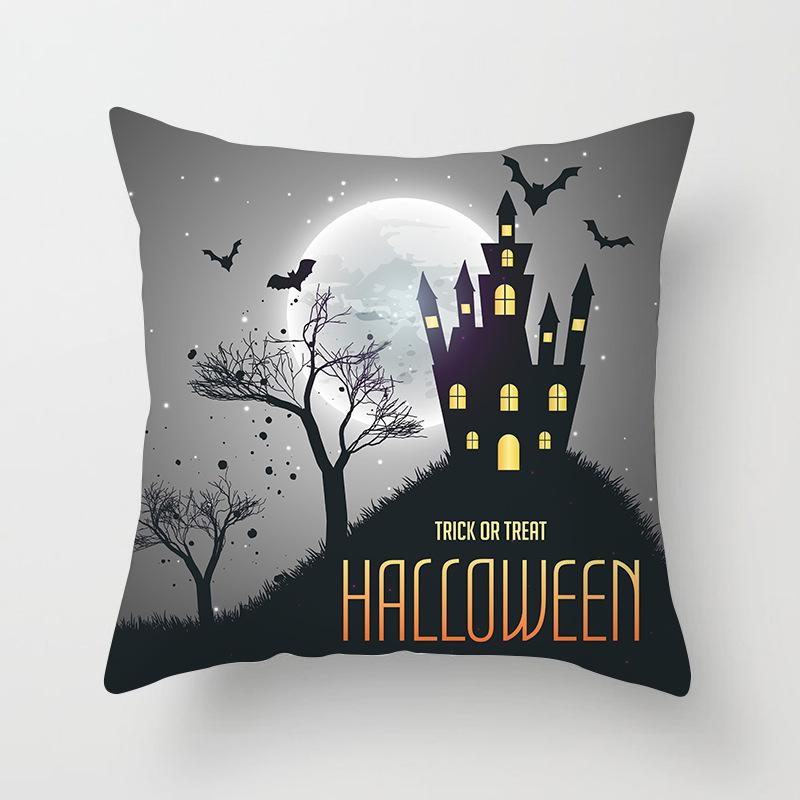 New Halloween Black and White Skull Pumpkin Printed Peach Leather Velvet Pillowcase Sofa Office Cushion Cover