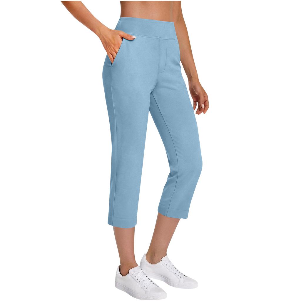 Women's Casual Fashion High-Waisted Cropped Pants With Pockets