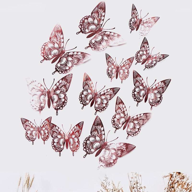 12 Pieces Colorful Butterfly Wall Stickers Set 10 Colors Hollow Cut Out DIY Pearl Paper Simulation Decor for Home Room