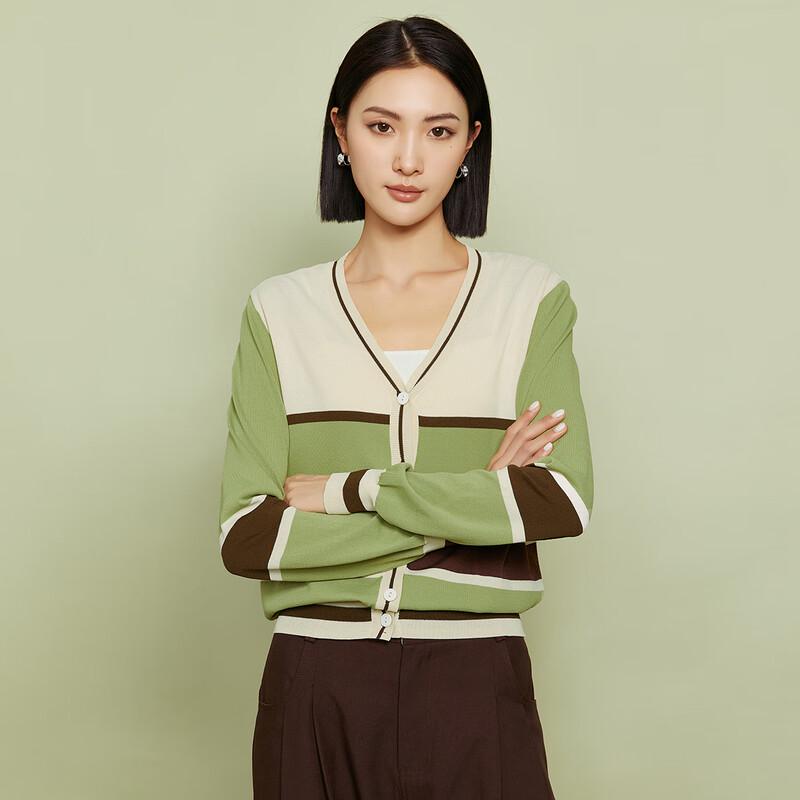 Tato Women's V-Neck Contrast Stripe Knitted Cardigan