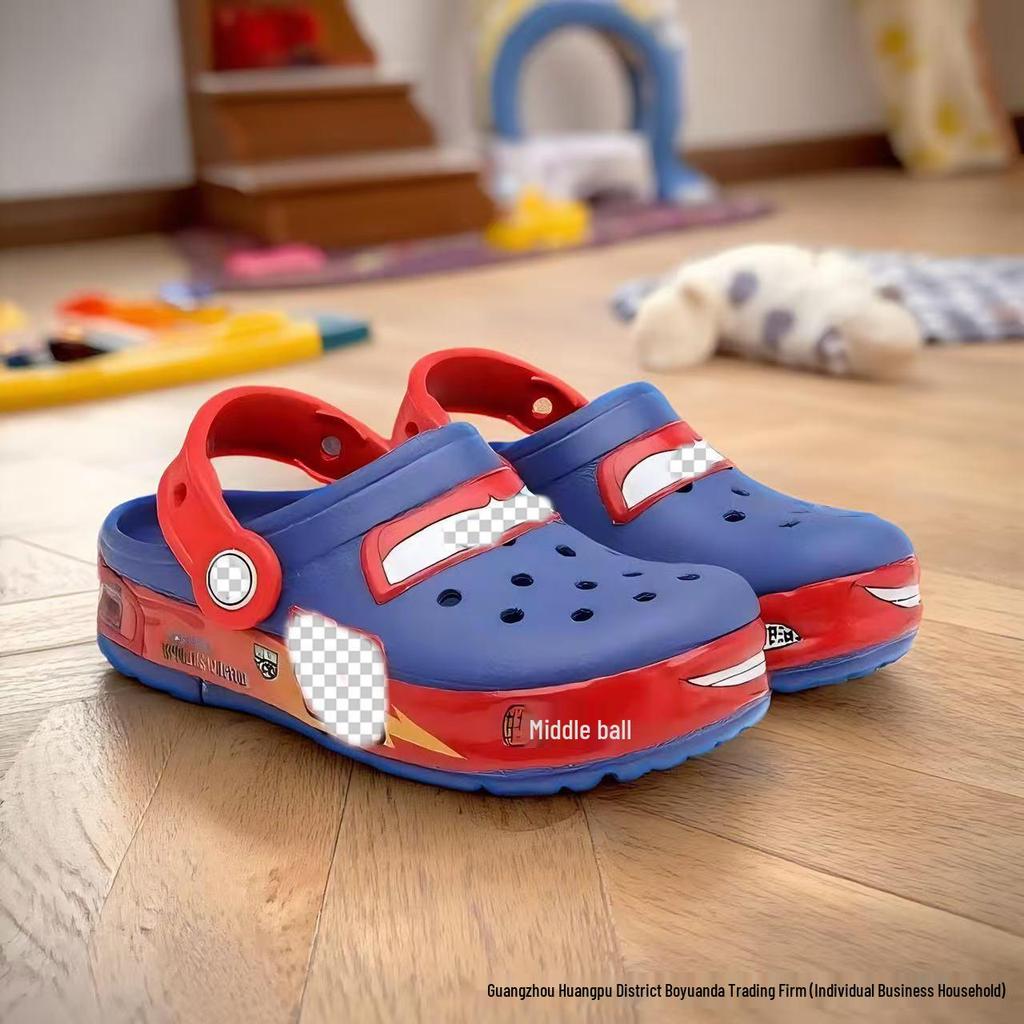 Kids' McQueen Car Light-Up Sandals: Non-Slip Casual Beach Shoes