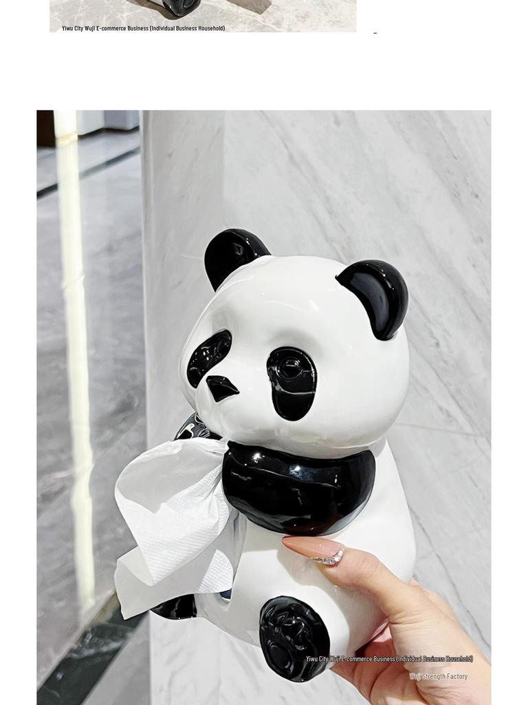Panda Ceramic Tissue Box Holder - Creative Cartoon Napkin Dispenser for Living Room Decor
