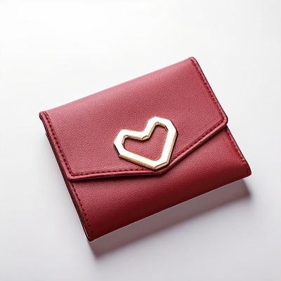 Women's Heart Simple Square 3-Fold Wallet Leather Coin Purse