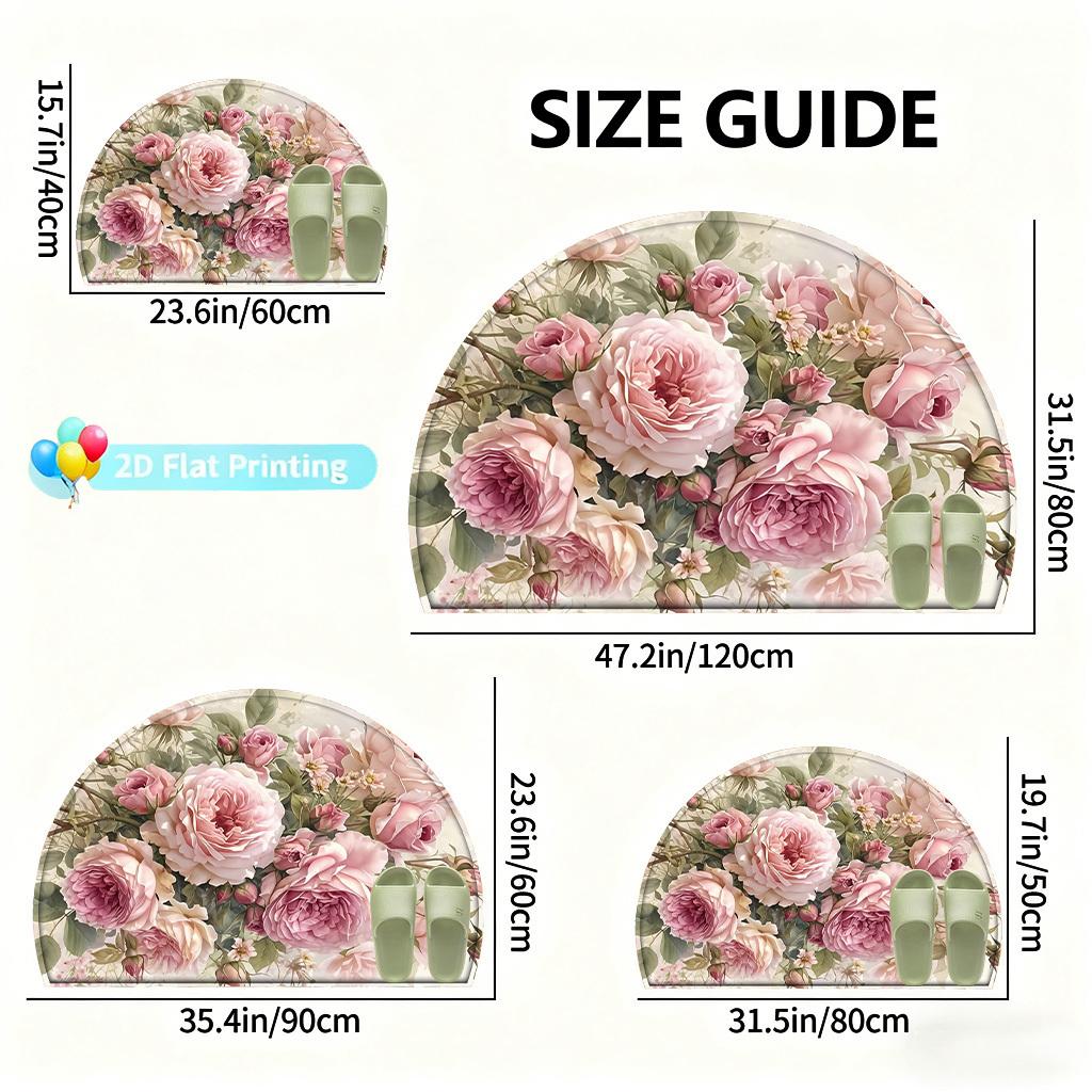 1 Pezzo Tappetino Benvenuto Semicircolare Floreale Rosa Primaverile Antiscivolo per Esterno Patio Portico Cucina Bagno Ingresso Tappetino per Pavimento