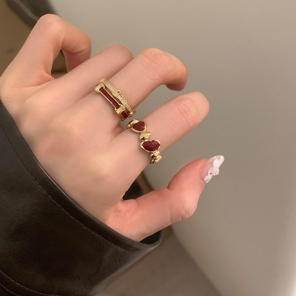Anello in zircone smalto rosso goccia retrò lusso leggero anello dito indice anello aperto tendenza