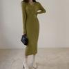 Knitted Dress Women's Long-sleeved Slim-fitting Waist-covering Hip Skirt Long Skirt Temperament Autumn And Winter
