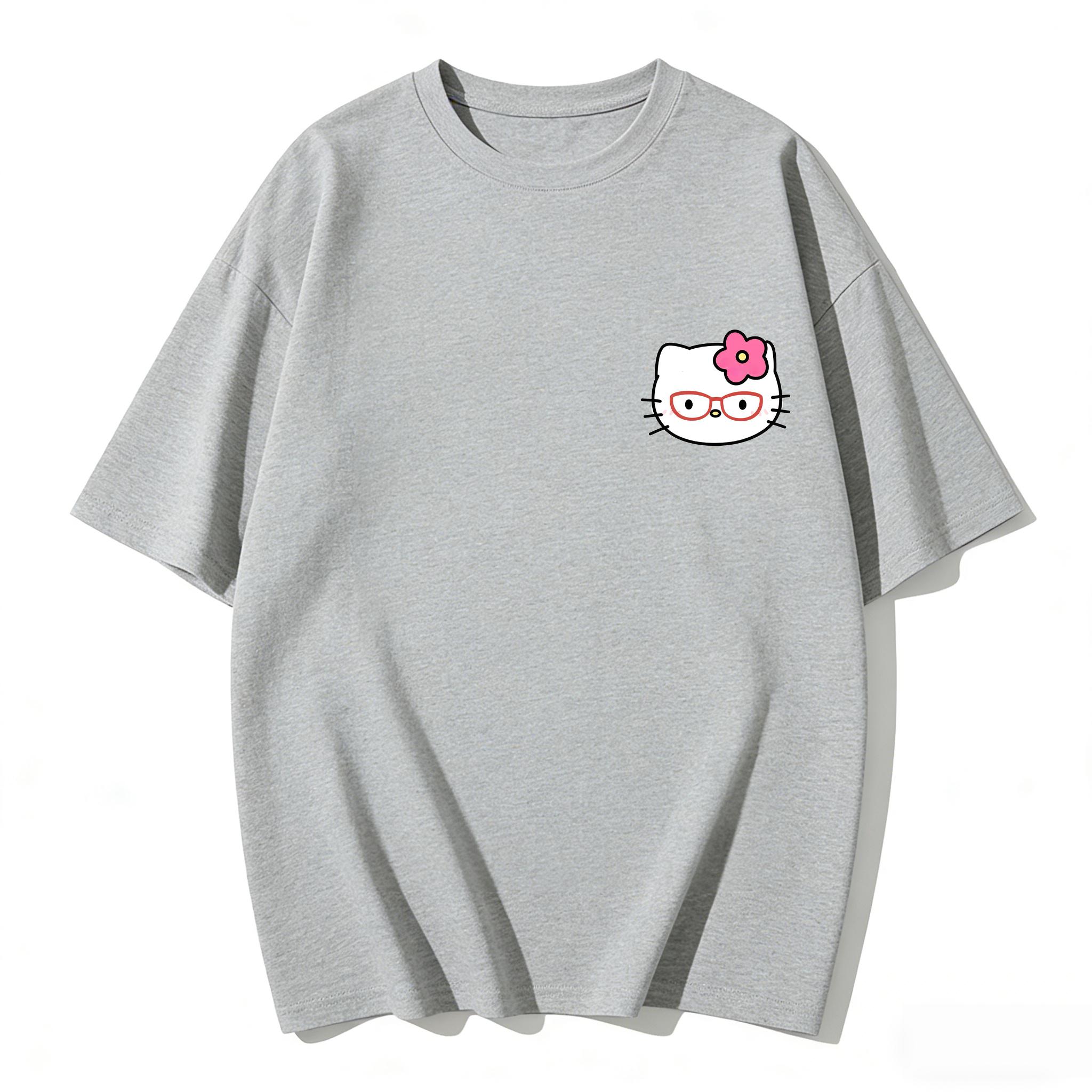 

Летние футболки с принтом Hello Kitty для женщин, короткий рукав, чистый хлопок, семейные matching-наряды, классическая универсальная футболка, 2026 S