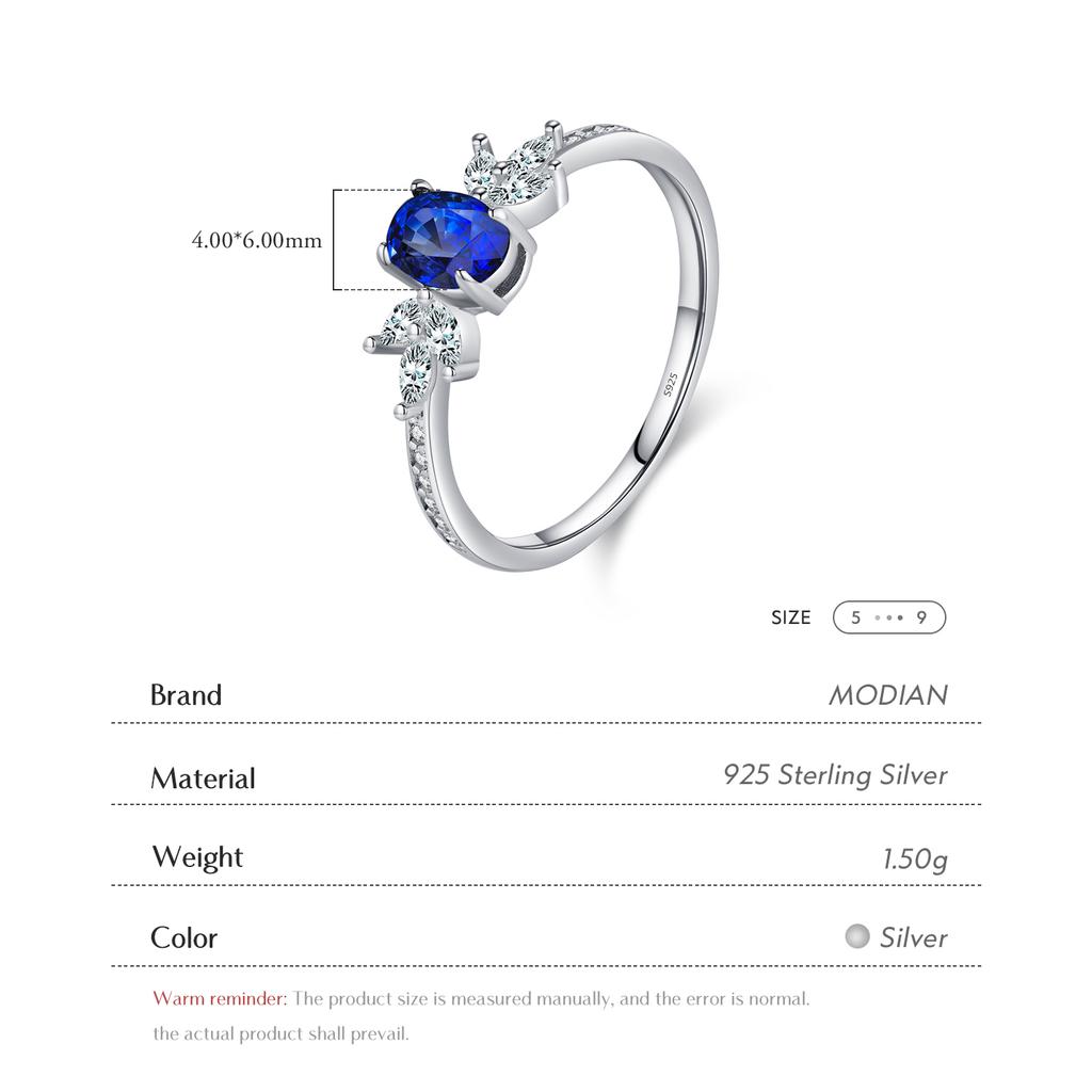 925 Sterling Silver Classic Oval Royal Blue Cubic Zirconia Ring For Women Wedding Engagement Statement Fine Jewelry