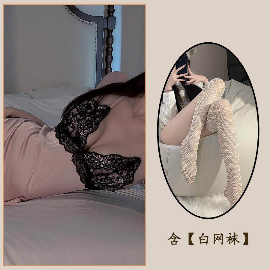 Sexy Underwear Sexy Solid Color Pajamas Casual and Comfortable Suspender Pajamas with Chest Pads Silky Backless Women