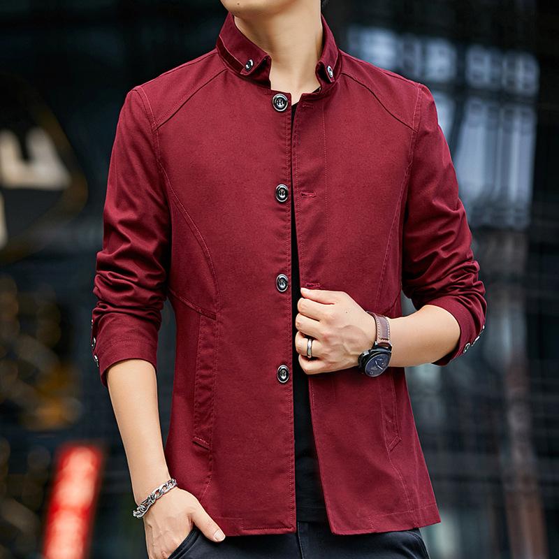 

Новая куртка Повседневная свободная куртка мужская весна и осень стоячий воротник мужской тренчкот стираный хлопок красивое простое пальто 4XL