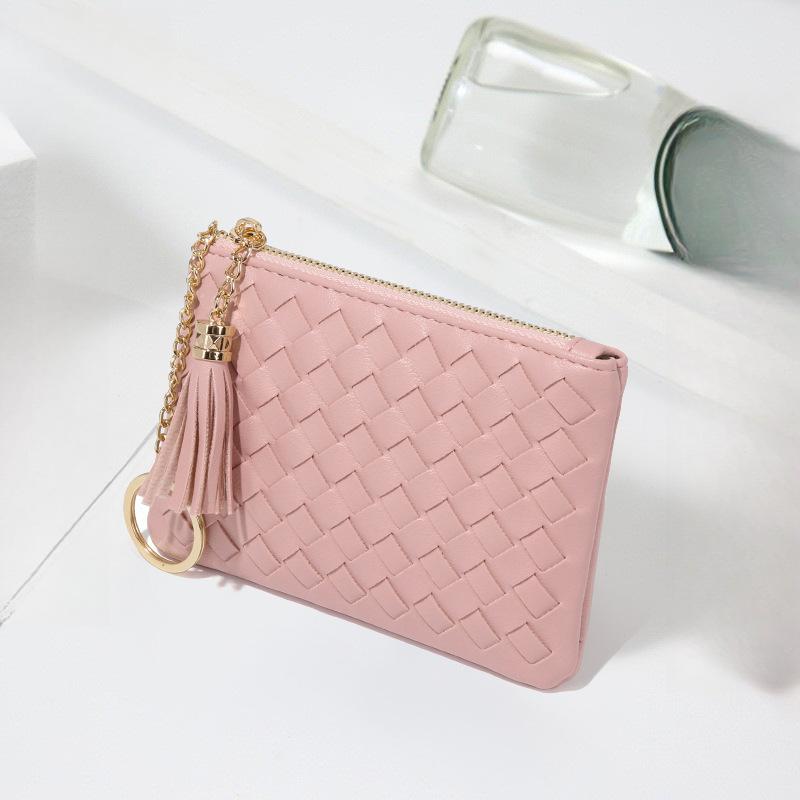 Fashionable Macaron Woven Storage Small Bag, Keychain, Tassel, ID Card Case, Multi-functional and Practical Coin Purse