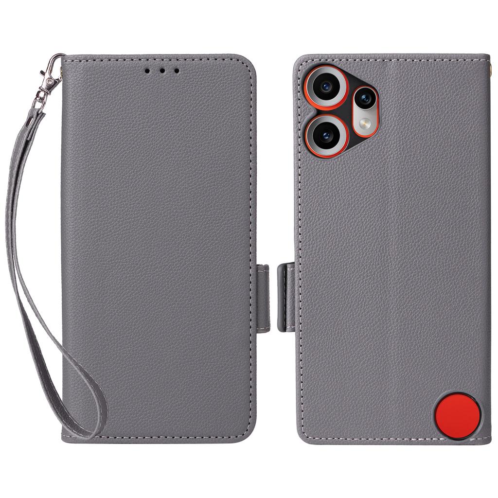 For Nothing CMF Phone 2 Pro Case with Wrist Strap Litchi Texture PU Leather Wallet Phone Cover
