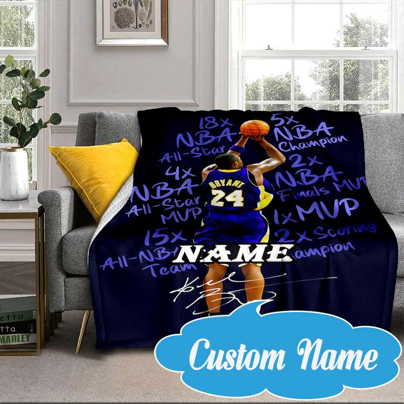 Custom Name Kobe Bryant's Legacy Numbers Blanket Bed Sofa Blanket Flannel Blanket for Camping, Hiking, Picnic Essentials,gift for Fan Family