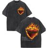 Vintage Schwarz gewaschenes T-Shirt mit Buchstabenaufdruck Kreuz Kronenaufdruck Oversized Streetwear Tee Lässiger Stil Kurzarmshirt