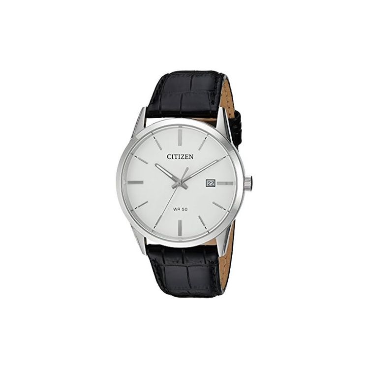 Citizen 50M Waterproof Quartz Movement Genuine Leather Strap Watch Men watches White BI5000-01A White Dial