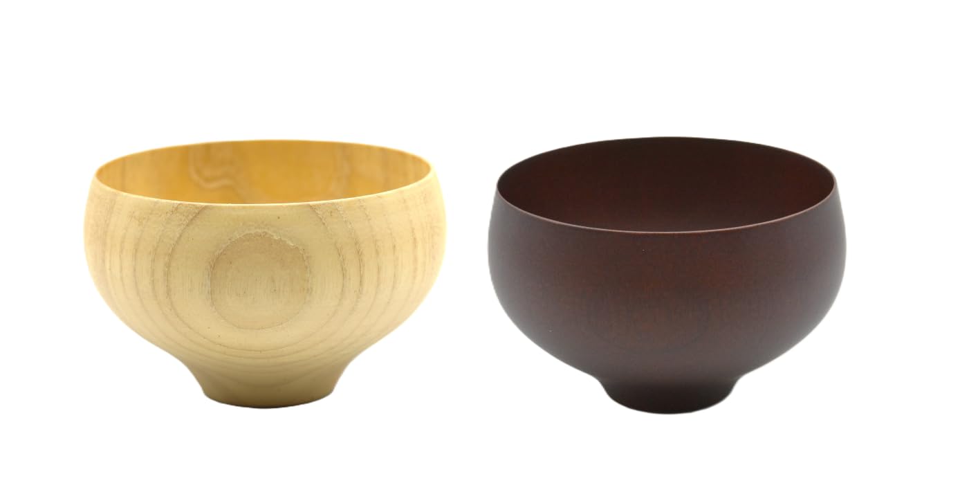 

Kishu Lacquerware, Kakuda Seibei Shoten: Dishwasher-safe wooden soup bowls, B.C. TSUBO type1, Natural x Brown, Set of 2.