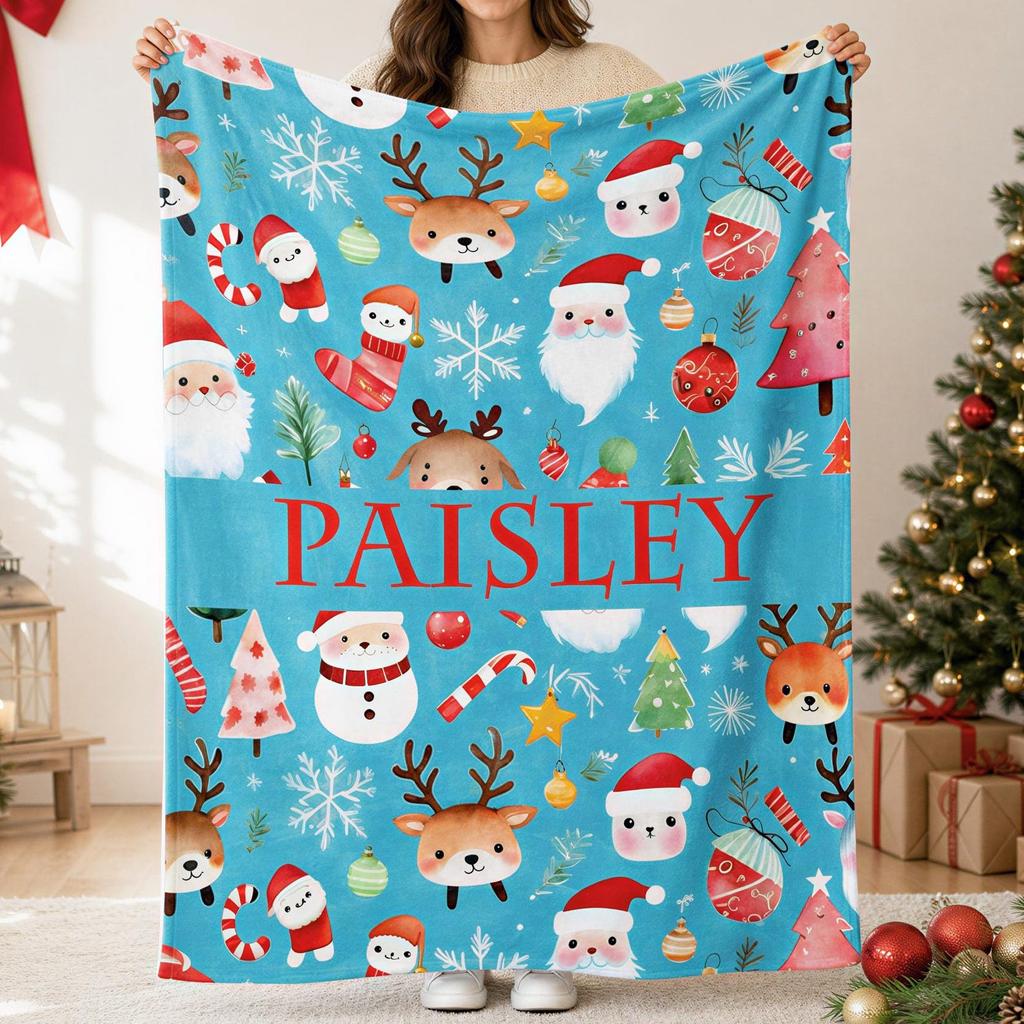 Christmas Blanket, Personalized Minky Sherpa Throw | Cozy Newborn Toddler Keepsake