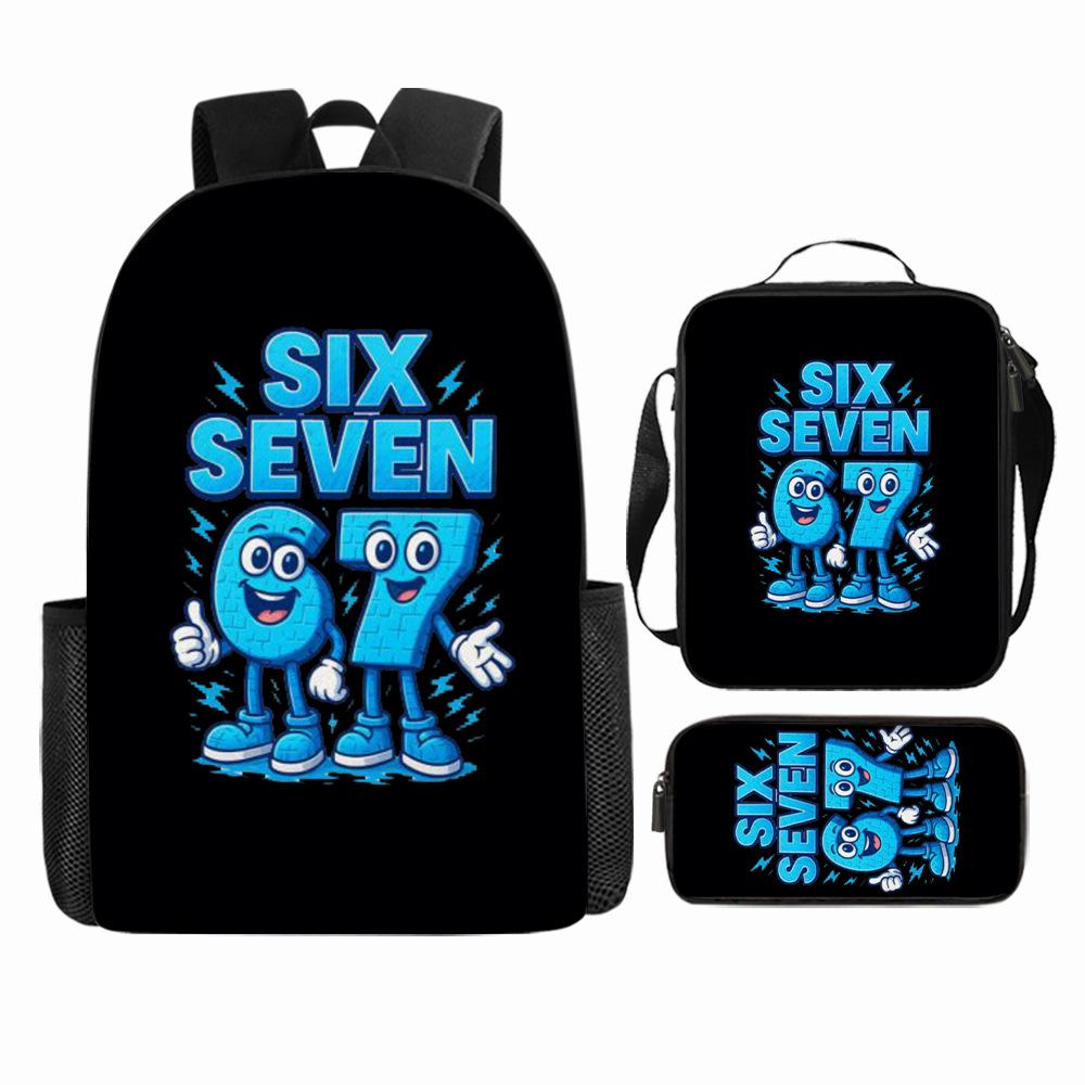 Large Capacity Schoolbag with Shoulder Strap; Student Three-piece Pencil Case Set