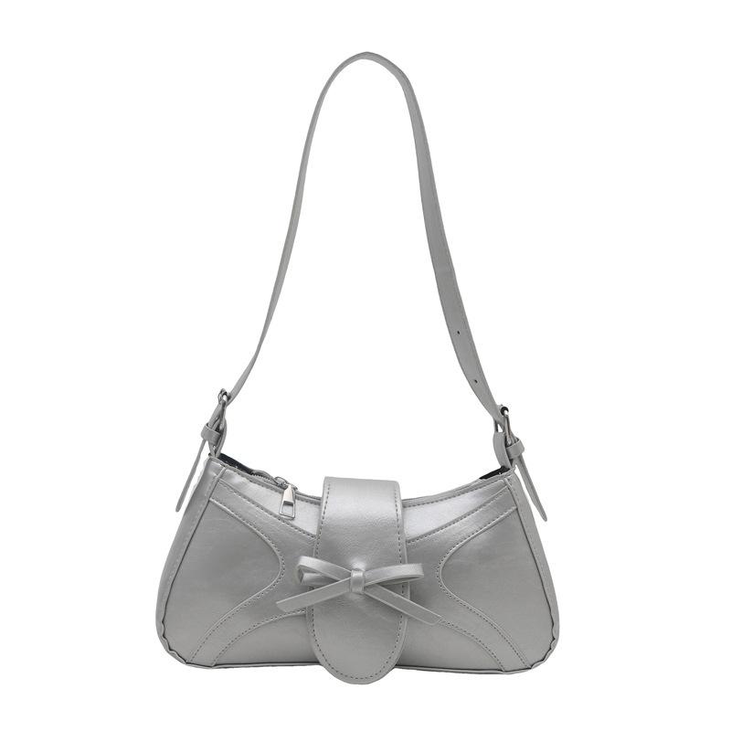 Silver small underarm bag women's 2025 new summer high-end French niche design baguette shoulder bag